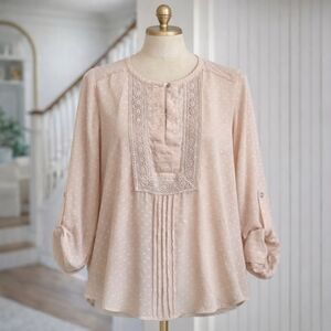 DANIEL Rainn Blush Pink Dotted Long Sleeve Oversized Blouse Small